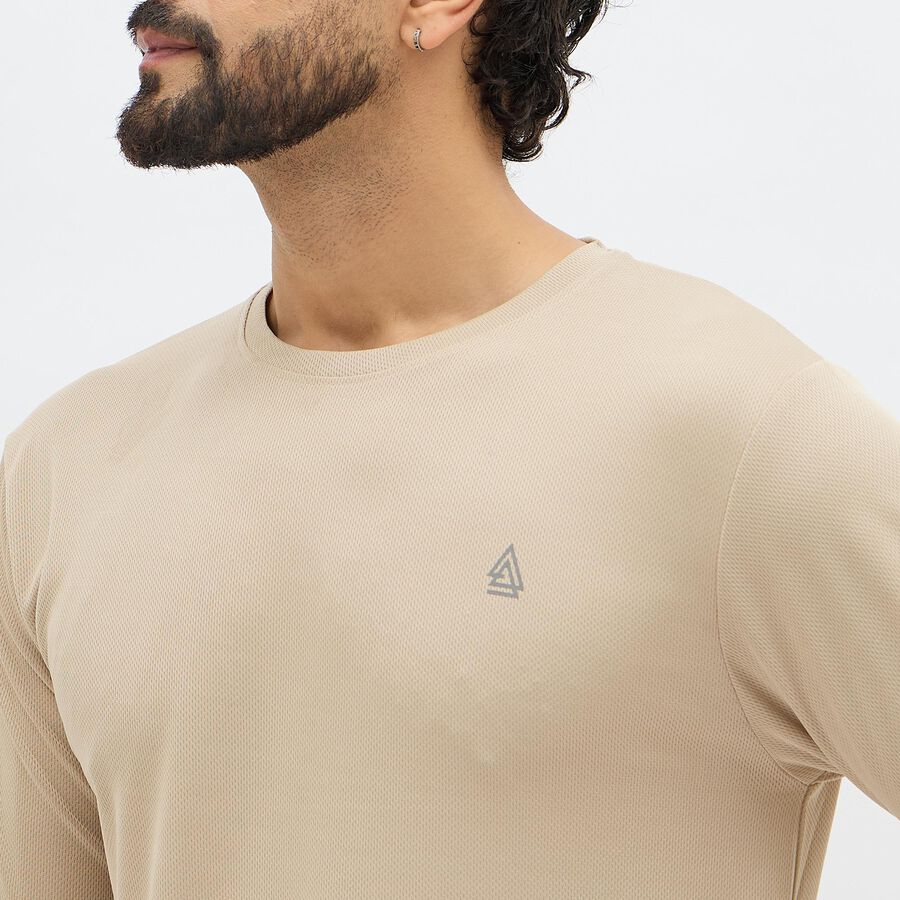 Men's Light Beige Crew Neck Casual T-Shirt, Beige, large image number null