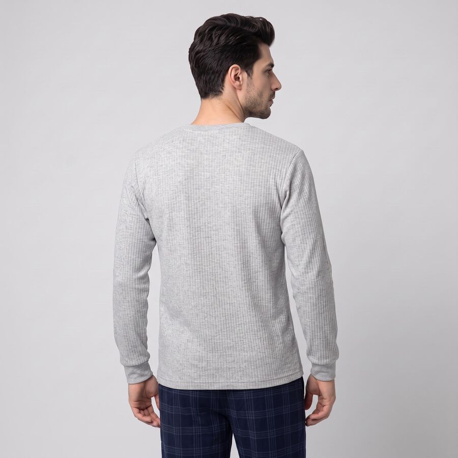Men's Grey Long Sleeve Thermal, मिश्रित हल्का ग्रे, large