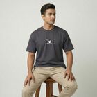 Men's Dark Grey Cotton Round Neck Casual T-Shirt, Dark Grey, small