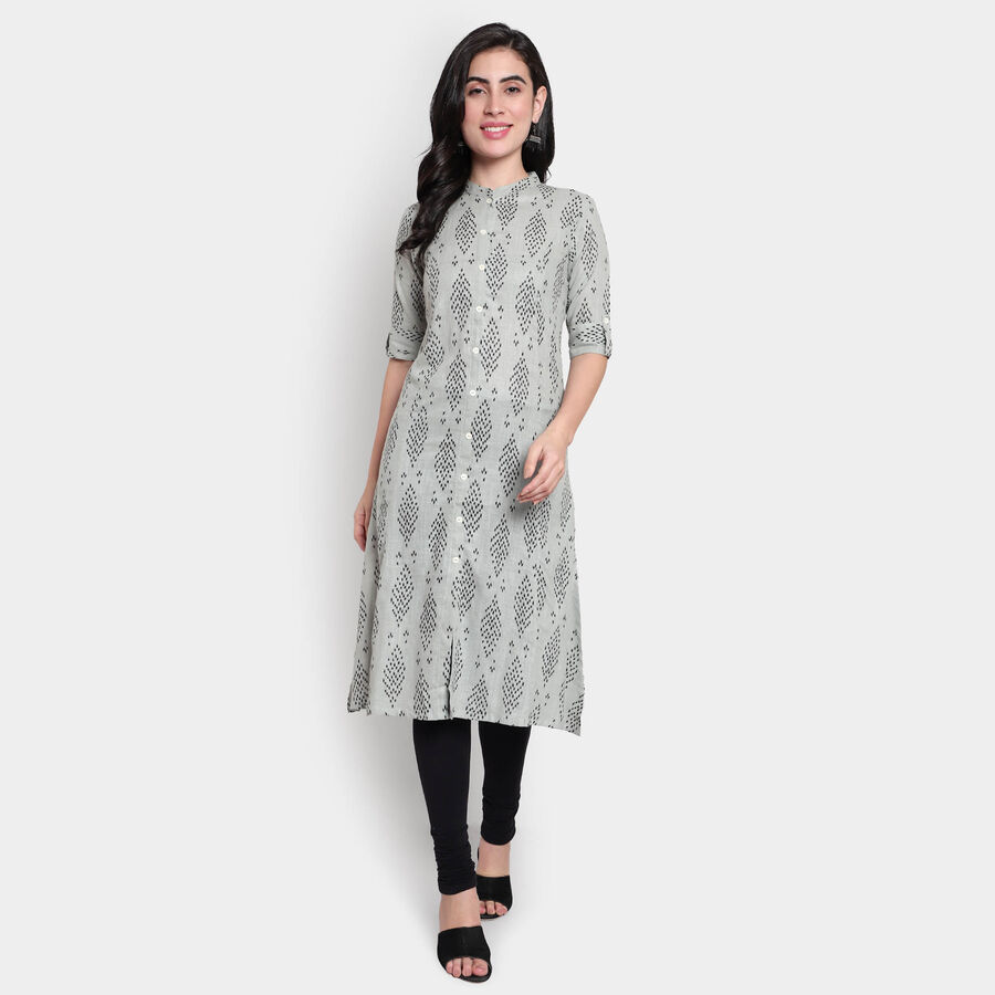कॉटन प्रिंटेड कुर्ता, हल्का ग्रे, large image number null