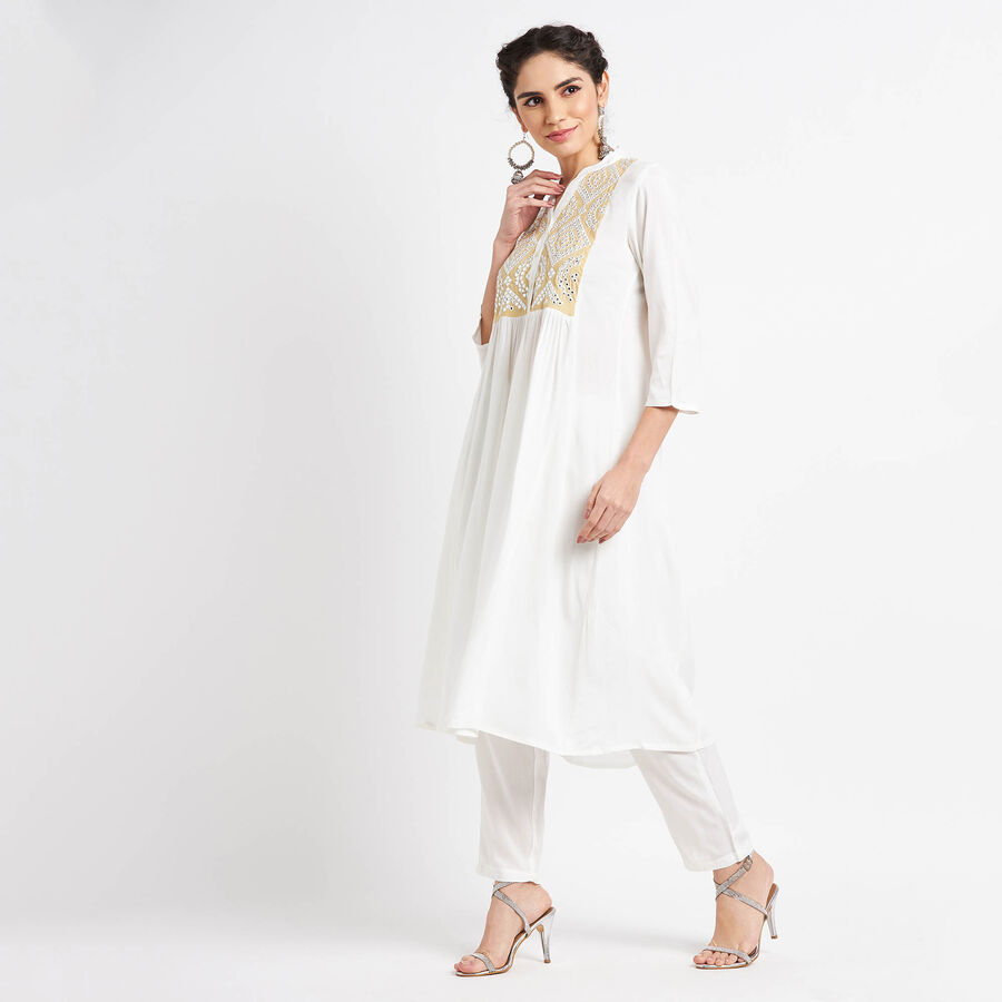 Embroidered Kurta, Off White, large image number null