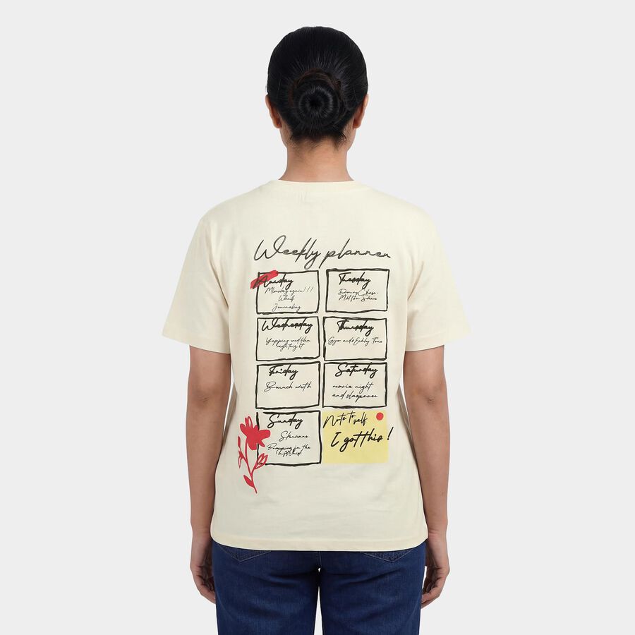 Women's Beige Cotton Round Neck Casual T-Shirt, गहरा पीला, large