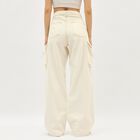 Women's Light Beige Wide Leg Cargo Jeans, ऑफ व्हाइट, small image number null