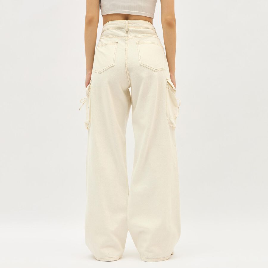 Women's Light Beige Wide Leg Cargo Jeans, ऑफ व्हाइट, large image number null