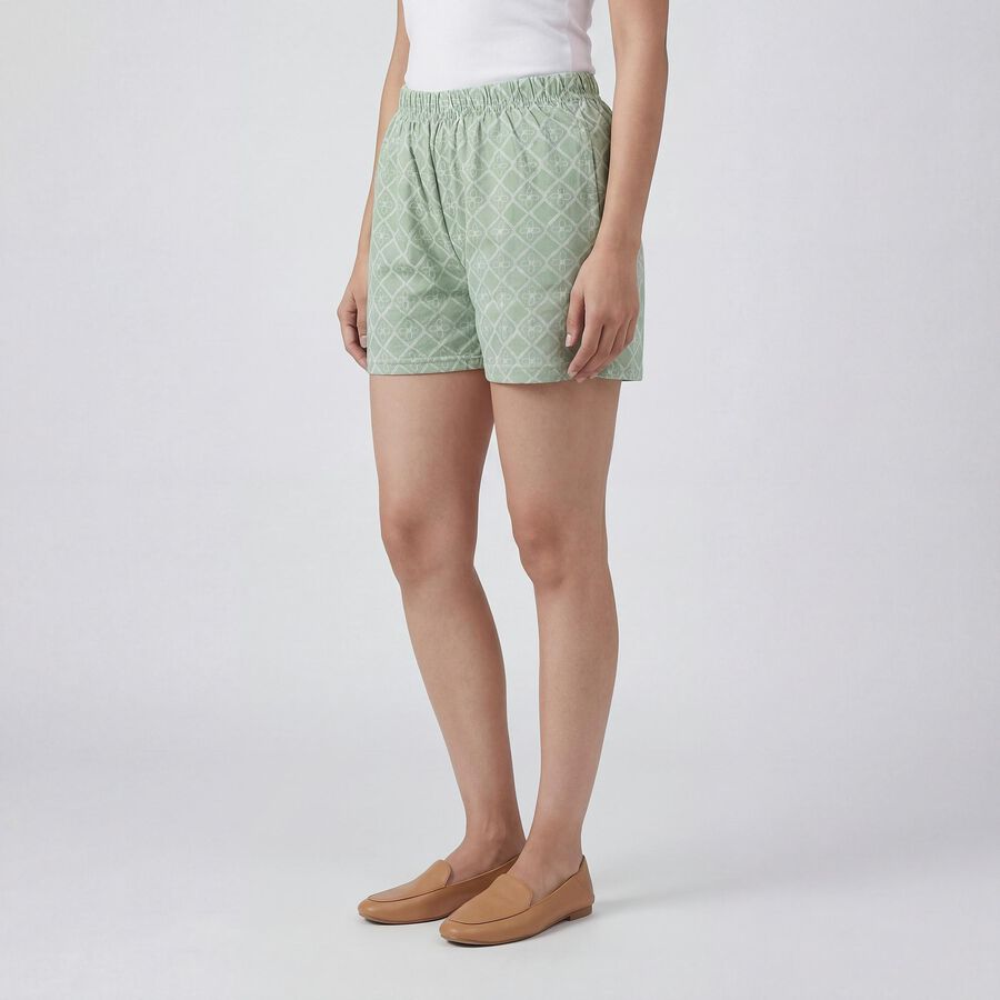 Women's Green Cotton Regular Fit Shorts, Light Green, large