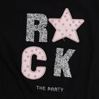 Girls' Black Cotton Round Neck Graphic T-Shirt, Black, small