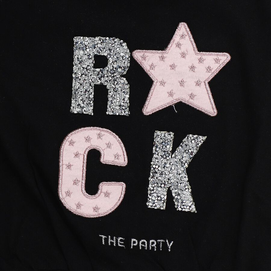 Girls' Black Cotton Round Neck Graphic T-Shirt, Black, large