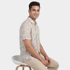Men's Beige Cotton Classic Collar Casual Shirt, Beige, small