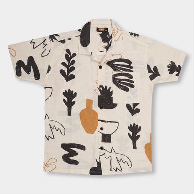 Boys' Muted Beige Cotton Regular Collar Casual Shirt