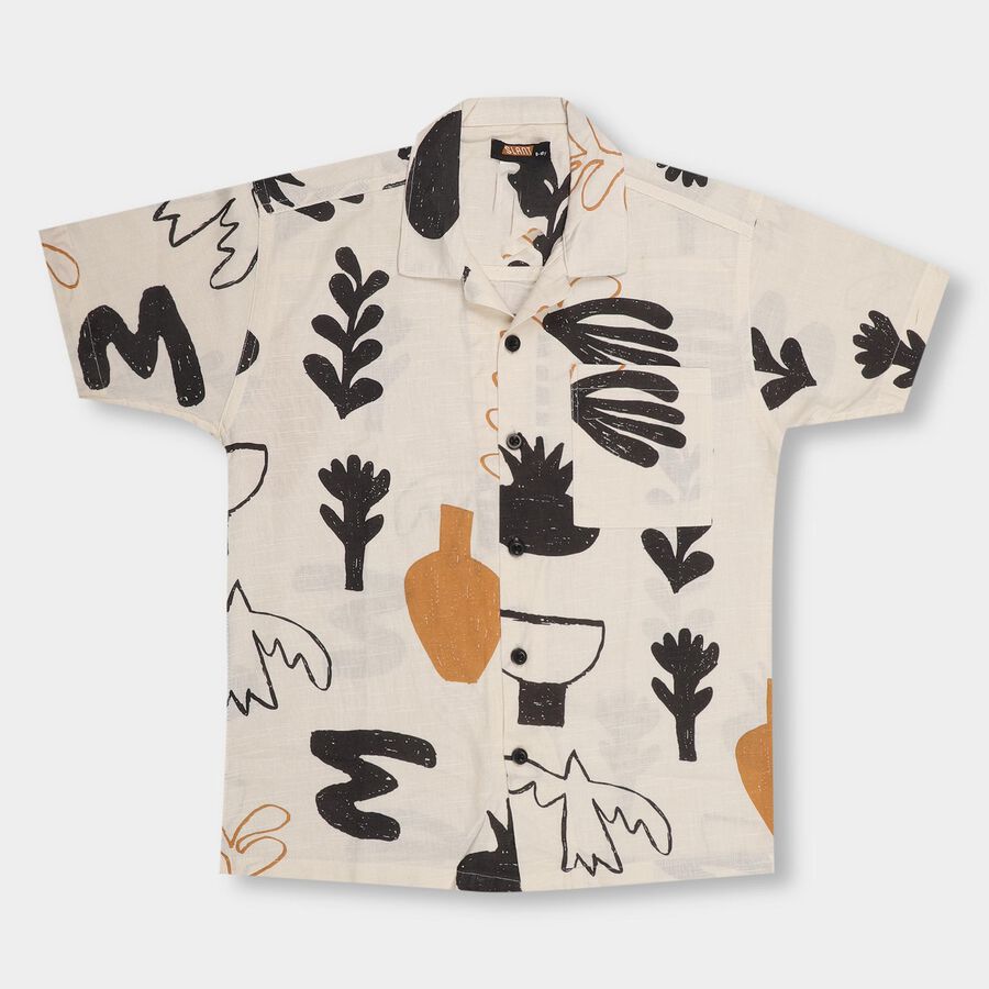 Boys' Muted Beige Cotton Regular Collar Casual Shirt, Beige, large image number null