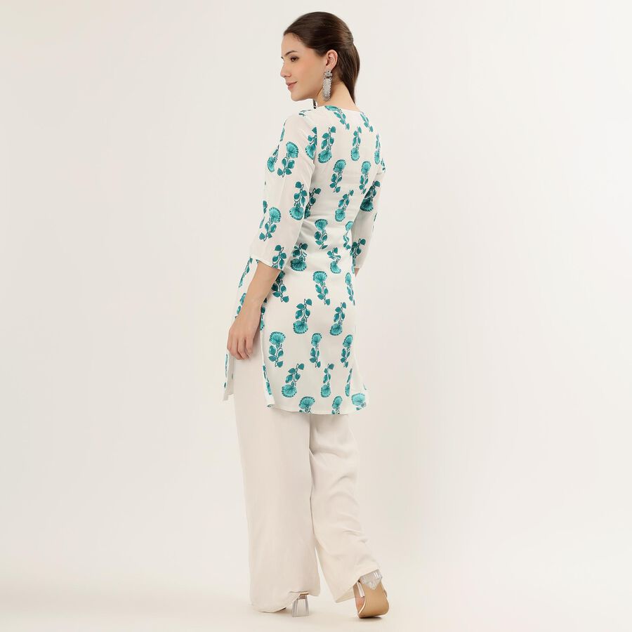 Women's Teal Notch Neck Floral Printed Kurta, एक्वा, large