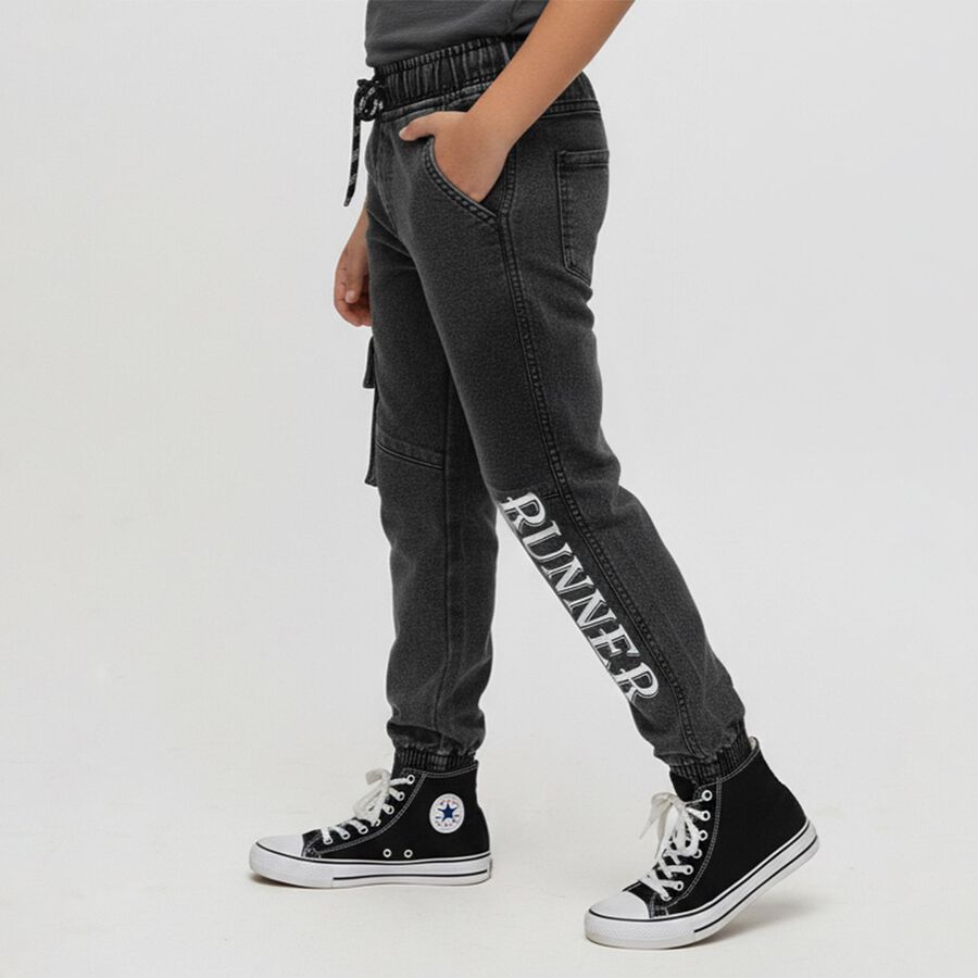 Boys' Charcoal Black Cargo Jogger Jeans, Dark Grey, large image number null