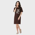 Women's Brown Cotton Round Neck T-Shirt Style Nighty, भूरा, small