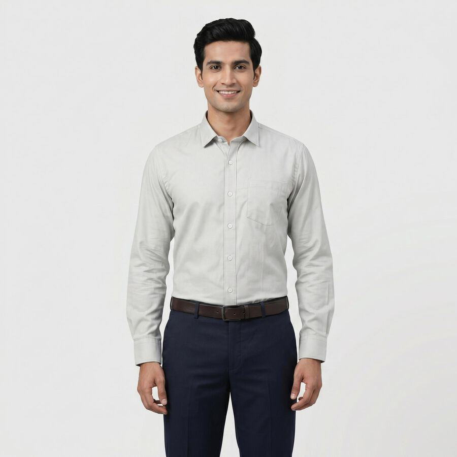 Men's Grey Classic Formal Shirt, Light Grey, large