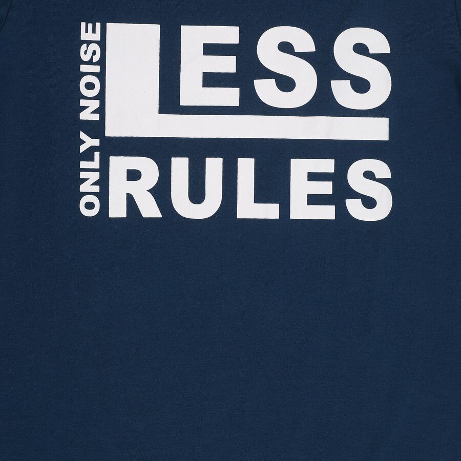 Boys' Navy Blue Round Neck Casual Full Sleeve T-Shirt, Teal Blue, large image number null
