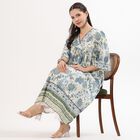 Women's Ivory Cotton V-Neck Floral Printed Kurti, Light Blue, small