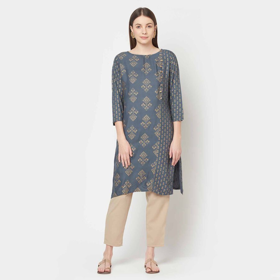 3/4Th Sleeves Straight Kurta, Dark Grey, large image number null