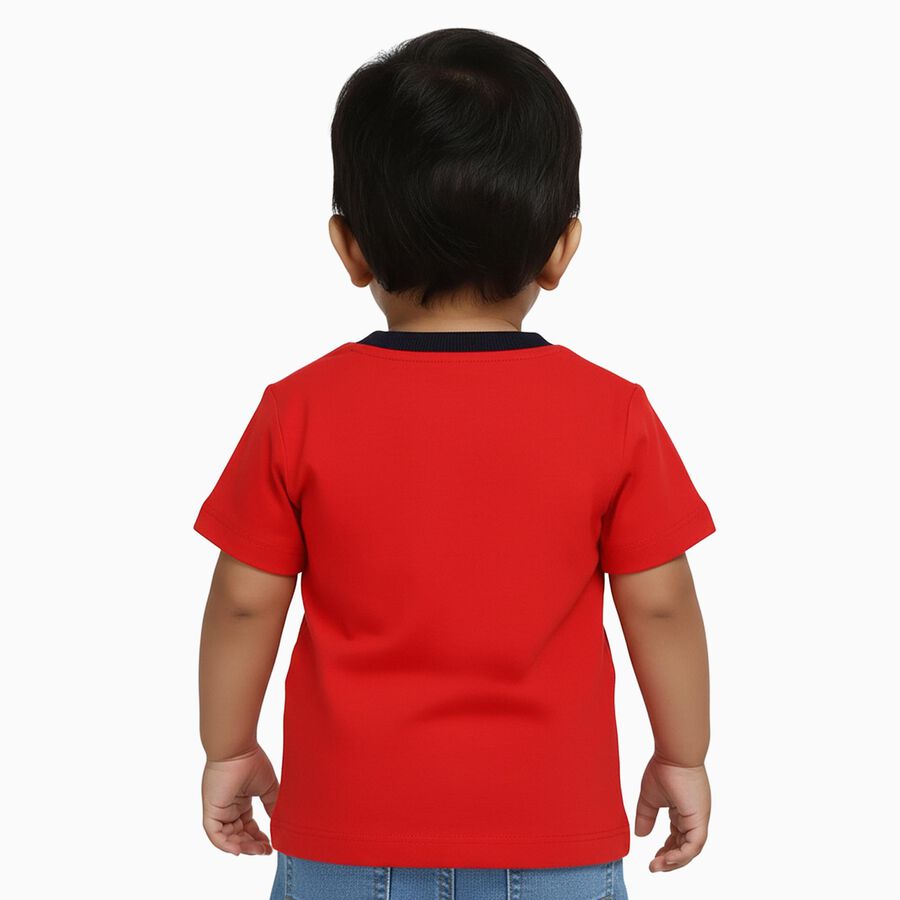 Infants Bright Cherry Red Cotton Round Neck Casual T-Shirt, Red, large image number null