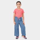 Girls Blue Wide Leg Drawstring Jeans, मध्यम नीला, small