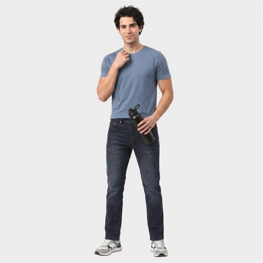 Men's Dark Blue Blue Slim Fit Faded Jeans, गहरा नीला, large
