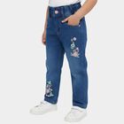 Girls' Medium Wash Embroidered Regular Fit Jeans, मध्यम नीला, small