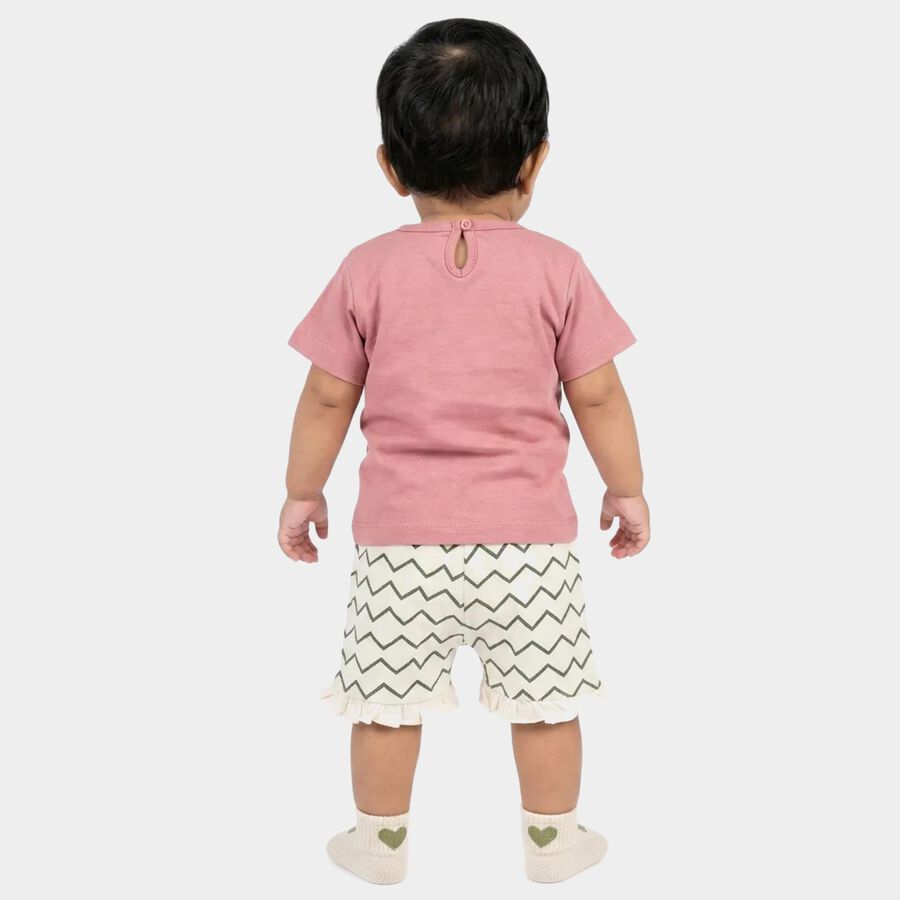 Infants Light Pink Cotton Crew Neck Casual Top and Shorts Set, Light Pink, large