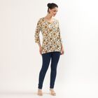 Women's Bright Mustard Yellow Notch Neck Floral Printed Kurti, Yellow, small