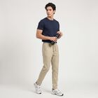 Men's Beige Slim Fit Drawstring Casual Trousers, Beige, small