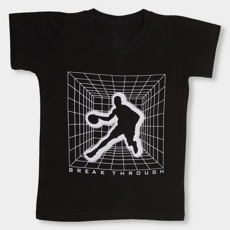 Boys' Half Sleeves T-Shirt, काला, large image number null