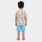 Boys White 100% Cotton Round Neck Graphic Print Baba Suit, White, small