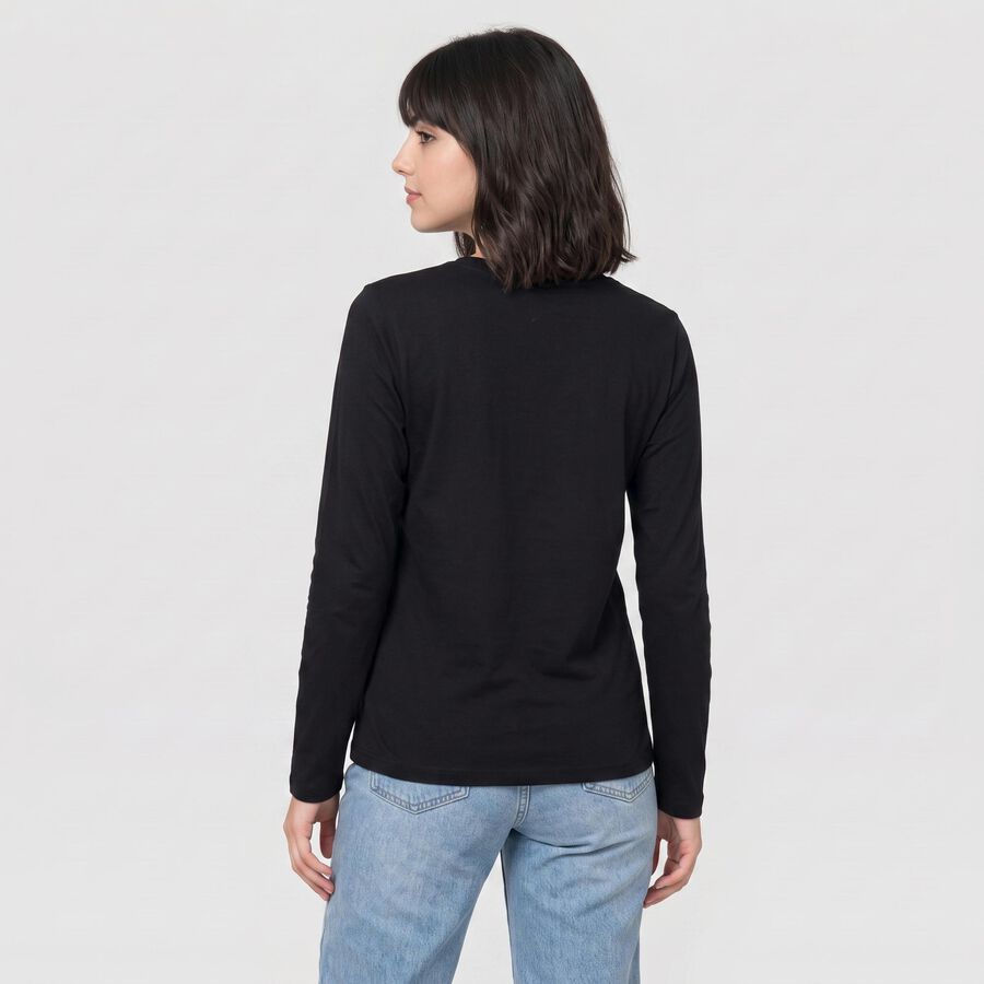 Women's Black Round Neck Regular Top, Black, large