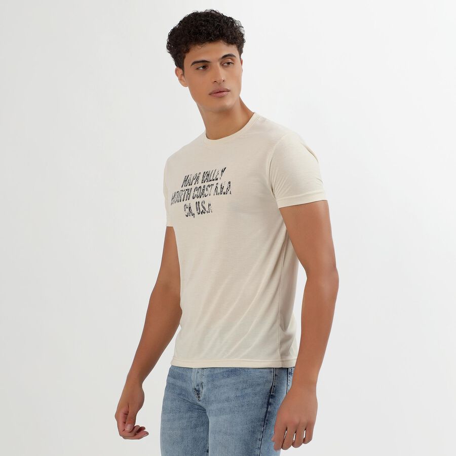 Men's Light Beige Round Neck Printed T-Shirt, Ecru Melange, large image number null
