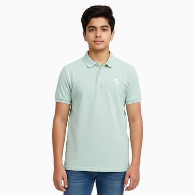 Boys Light Green Round Neck Casual T-Shirt