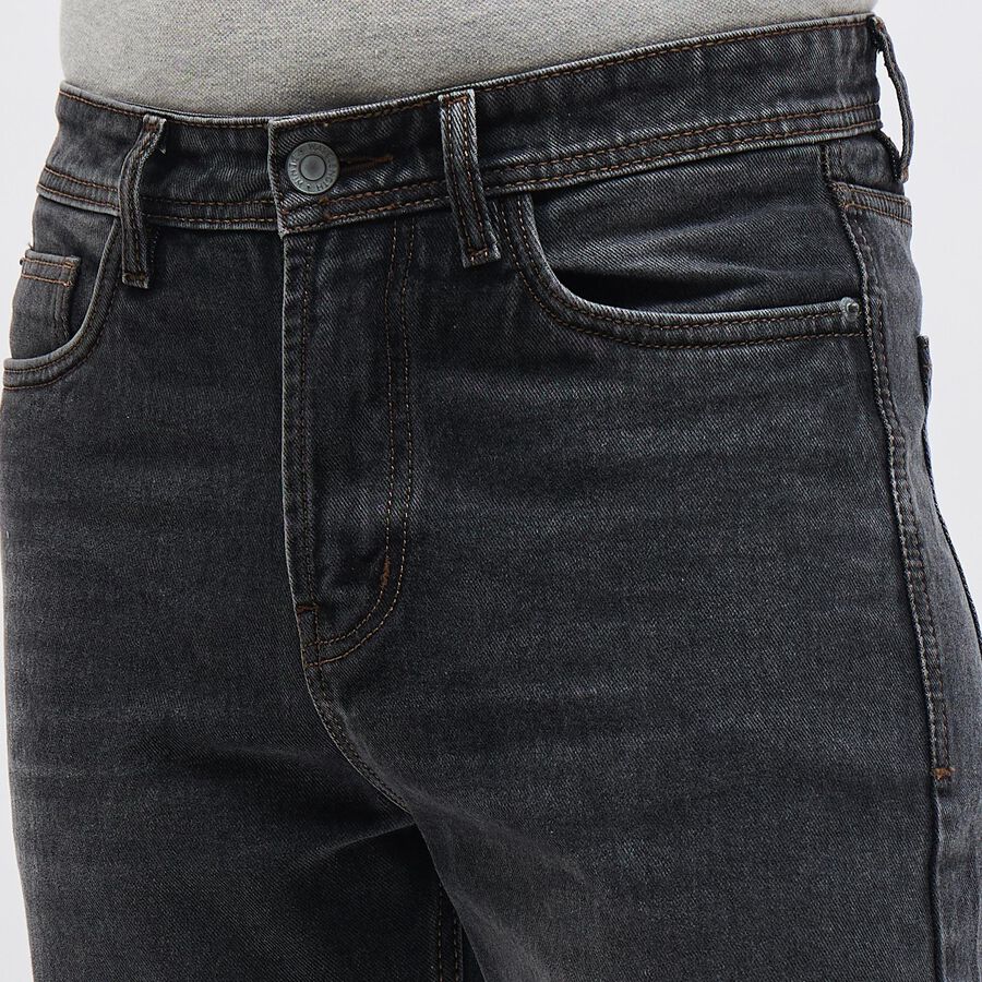 Men's Charcoal Black Straight Fit Stone-Wash Jeans, Dark Grey, large image number null