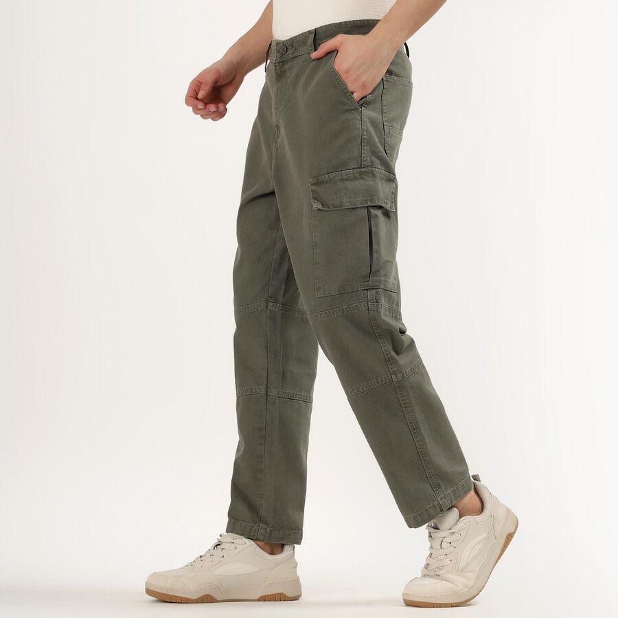 Men's 100% Cotton Slim Fit Casual Trousers, ओलिव, large image number null