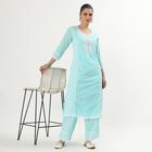 Women's Light Aqua Blue Cotton Embroidered Ethnic Set, Light Blue, small image number null
