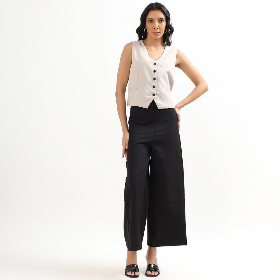 Ladies' Jet Black High-Rise Culottes Trousers, काला, large image number null