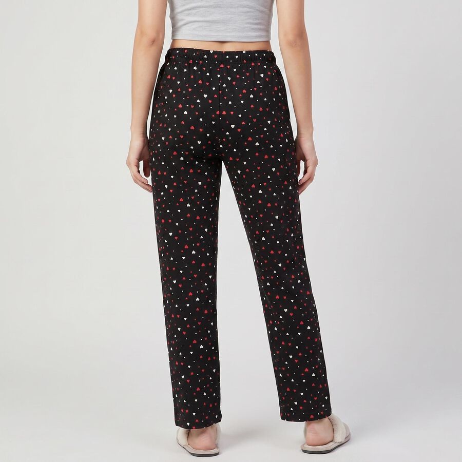 Women Black Straight Fit Heart Printed Pyjama, Black, large