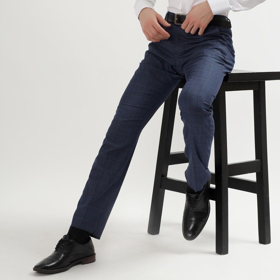 Men's Slim Fit Formal Trousers, Navy Blue, large image number null