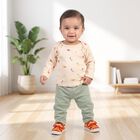 Infants' Light Green Cotton Round Neck Printed Baba Suit, Light Green, small