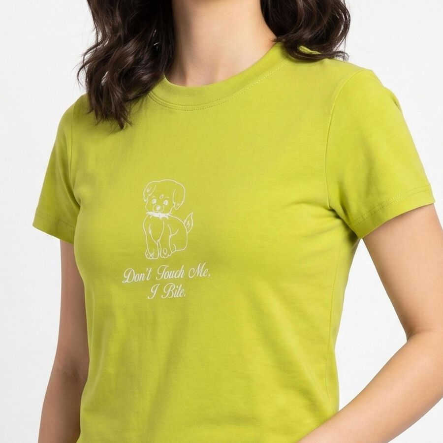 Women's Green Round Neck Regular T-Shirt, Neon Green, large