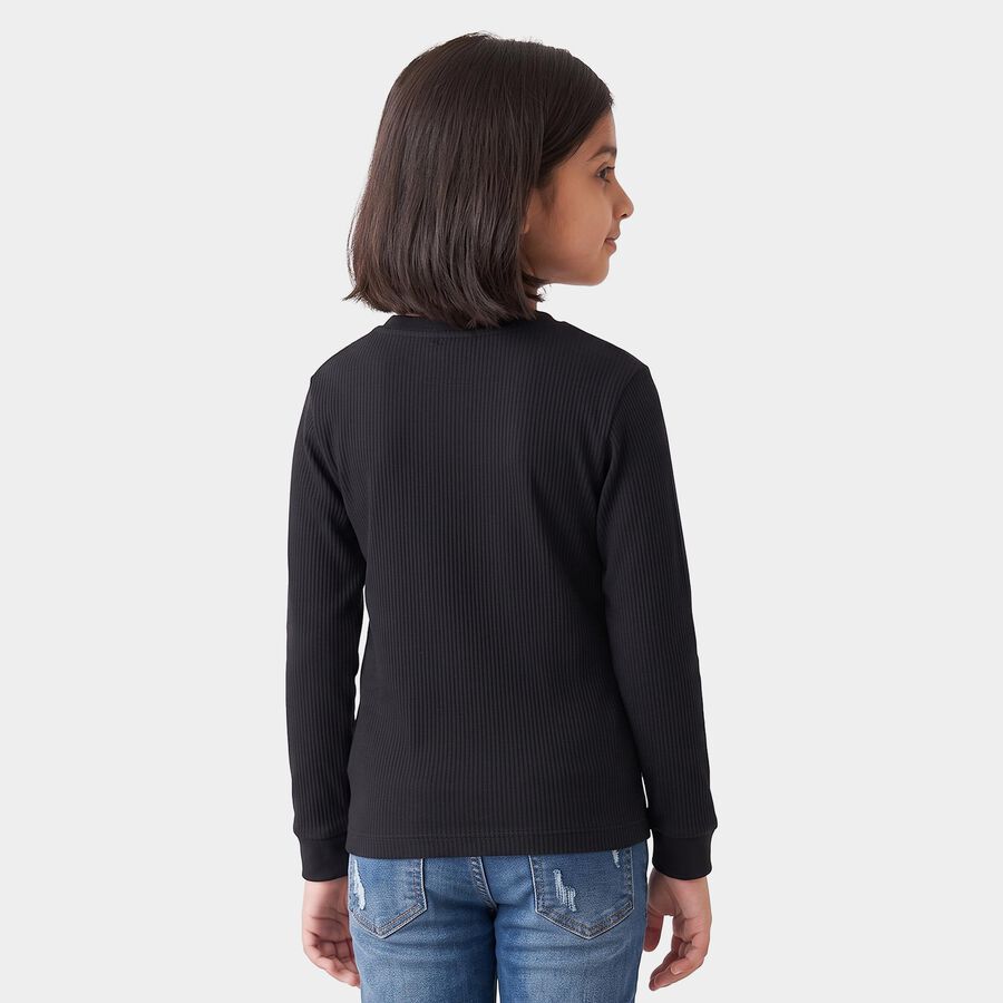 Girls' Black Long Sleeve Thermal, काला, large