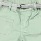 Girls' Mint Green Flared Fit Belted Jeans, Light Green, small