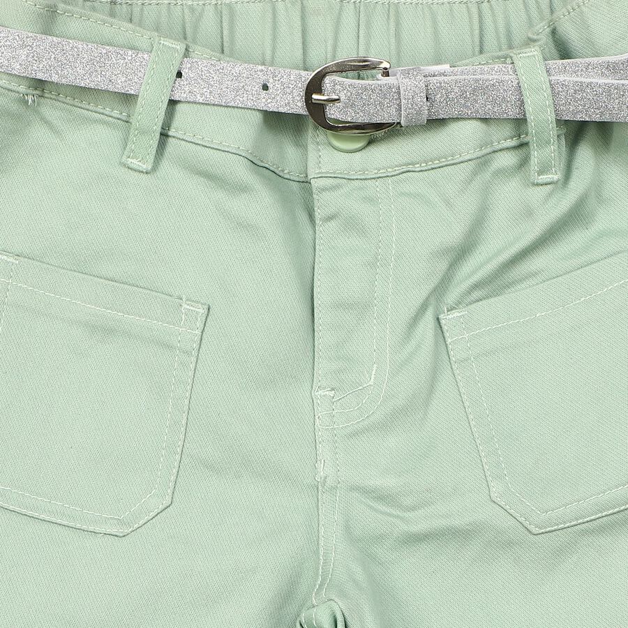 Girls' Mint Green Flared Fit Belted Jeans, Light Green, large