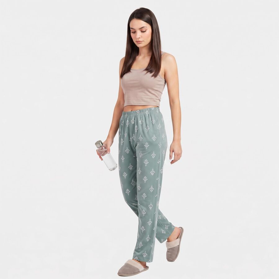 Women's Green Straight-Fit All-Over Print Lounge Pyjama, हल्का हरा, large