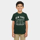 Boys Green Round Neck Casual Boys T-Shirt, गहरा हरा, small