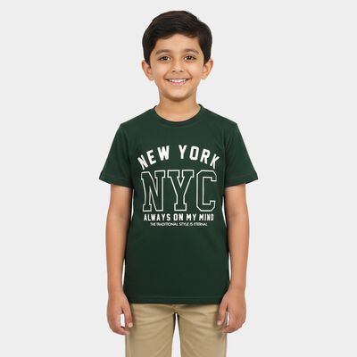 Boys Green Round Neck Casual Boys T-Shirt