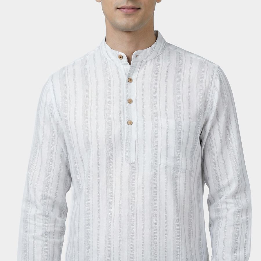 Men's White Mandarin Collar Solid Kurta, सफ़ेद, large