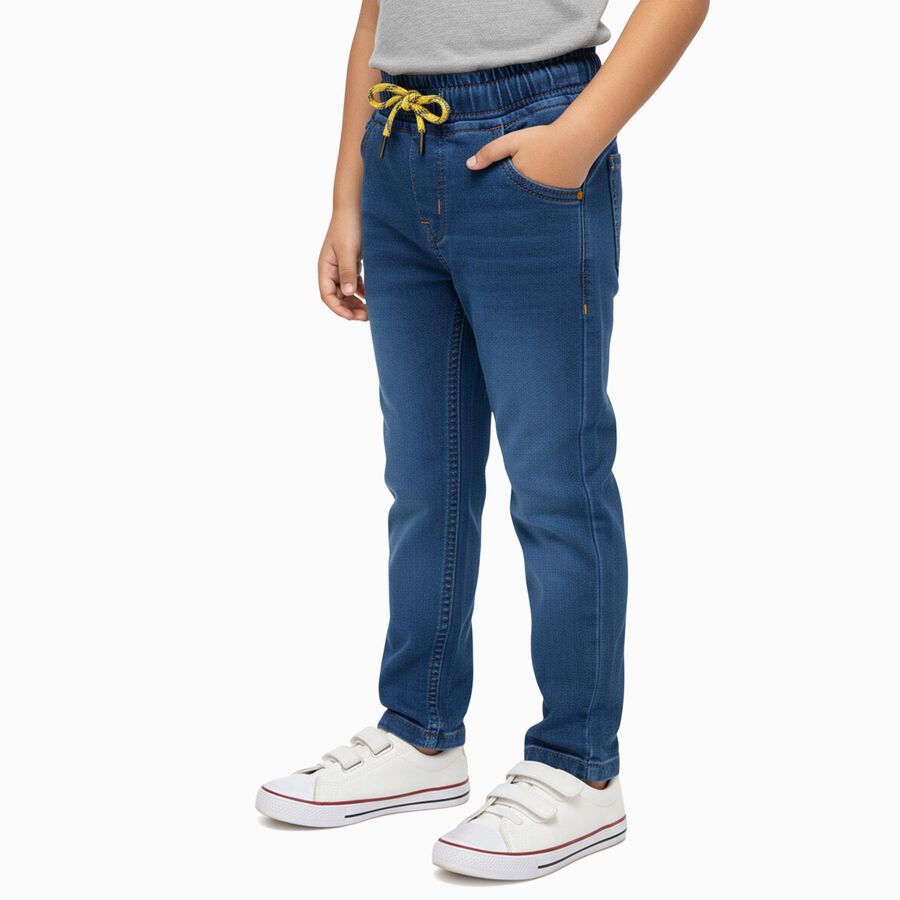 Boys' Bright Blue Regular Fit Elastic Waist Jeans, मध्यम नीला, large