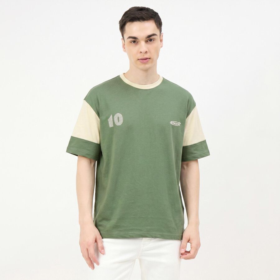 Men Green Round Neck Regular T-Shirt, हल्का हरा, large